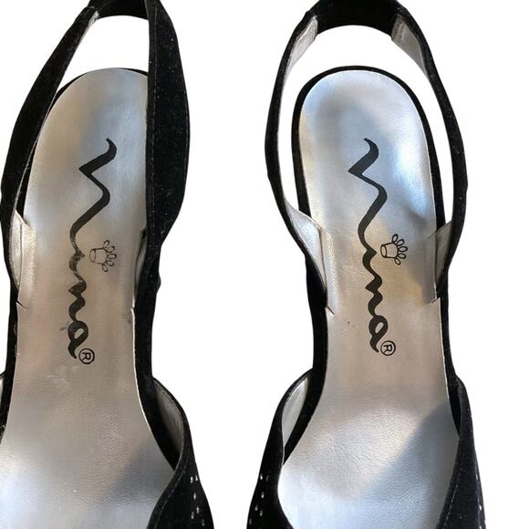 Touch Of Nina Heels Women’s Size 7M Black Suede Sparkle Rhinestones Slingback’s - Picture 3 of 12